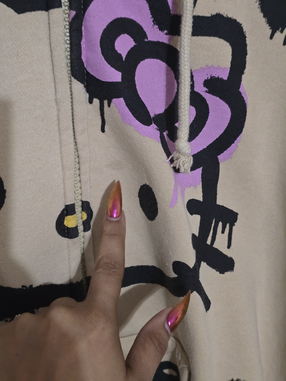 Hello Kitty Beige Hoodie with Pink Bow and Black Graphic - Picture 3 of 4